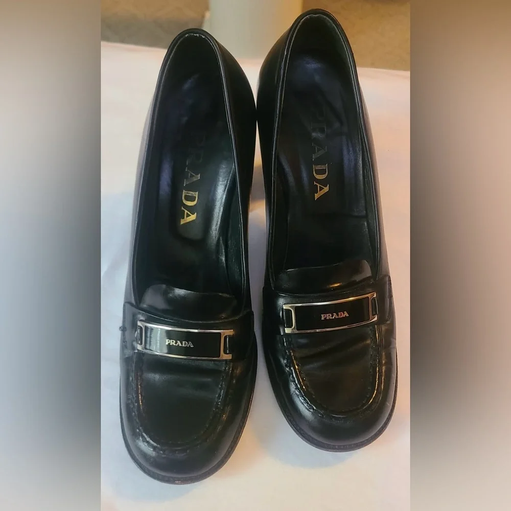 Prada Black Leather Vintage Women's Heels